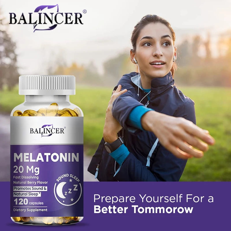 Melatonin Capsules - All-natural Nighttime Supplement for Adults, Improves Sleep Quality, Relaxation, Deep Sleep, Vegan, Non-GMO