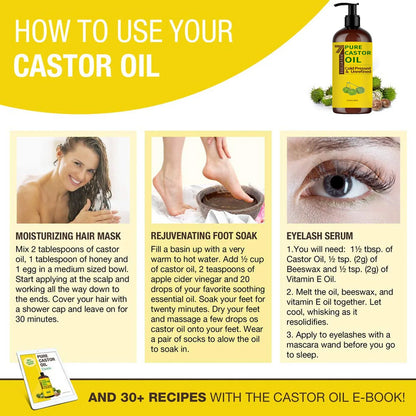 100% Pure And Castor Oil For  Eyelashes Hair Growth, And Eyebrows - Carrier Oil For Essential Oils, Aromatherapy And Massage