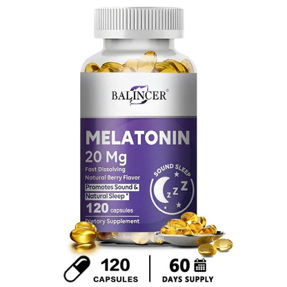 Melatonin Capsules - All-natural Nighttime Supplement for Adults, Improves Sleep Quality, Relaxation, Deep Sleep, Vegan, Non-GMO