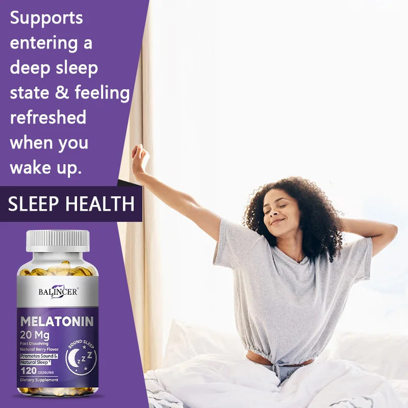 Melatonin Capsules - All-natural Nighttime Supplement for Adults, Improves Sleep Quality, Relaxation, Deep Sleep, Vegan, Non-GMO