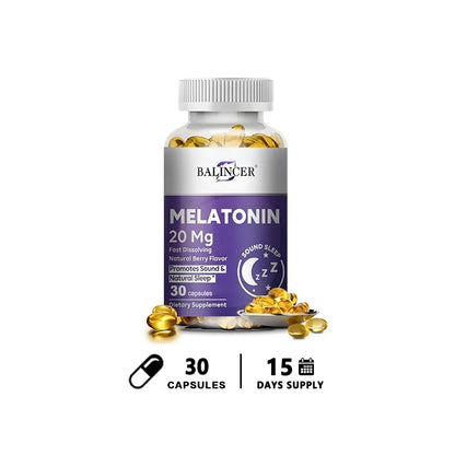 Melatonin Capsules - All-natural Nighttime Supplement for Adults, Improves Sleep Quality, Relaxation, Deep Sleep, Vegan, Non-GMO