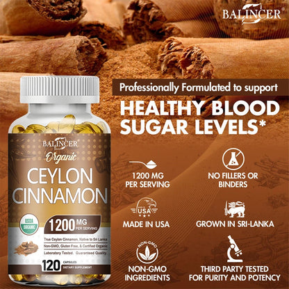 Organic Ceylon Cinnamon 1200mg Capsules Supports Healthy Blood Sugar Levels Digestion Antioxidant Ceylon Cinnamon Vegan