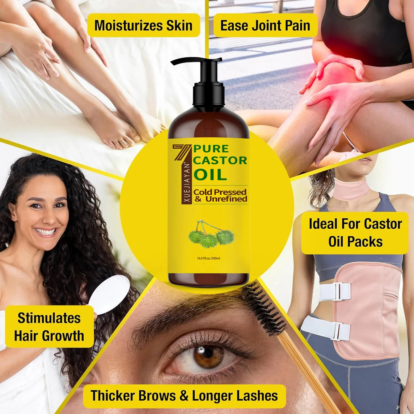 100% Pure And Castor Oil For  Eyelashes Hair Growth, And Eyebrows - Carrier Oil For Essential Oils, Aromatherapy And Massage