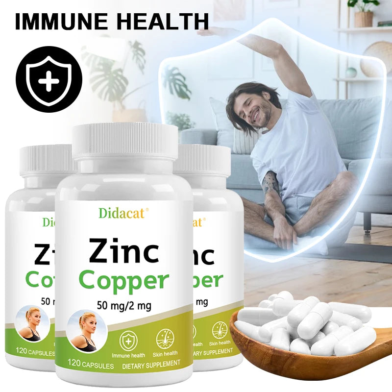 Zinc with Copper Capsules, 120 Count, Minerals and Antioxidant Supplement for Immunity and Mood, Promote Vision and Skin Health