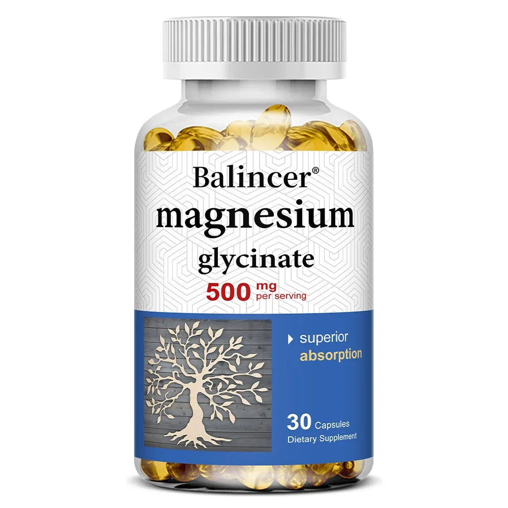 Magnesium Glycinate Capsules 500mg - Supports Muscle, Joint and Heart Health, Promotes Deep Sleep