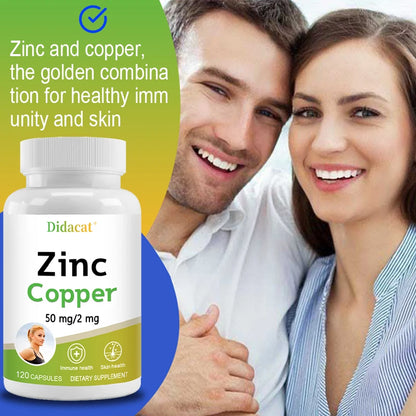 Zinc with Copper Capsules, 120 Count, Minerals and Antioxidant Supplement for Immunity and Mood, Promote Vision and Skin Health