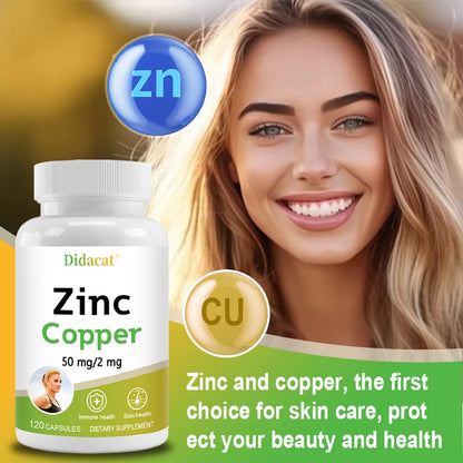 Zinc with Copper Capsules, 120 Count, Minerals and Antioxidant Supplement for Immunity and Mood, Promote Vision and Skin Health