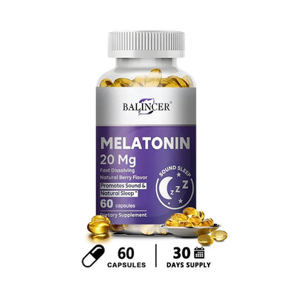 Melatonin Capsules - All-natural Nighttime Supplement for Adults, Improves Sleep Quality, Relaxation, Deep Sleep, Vegan, Non-GMO