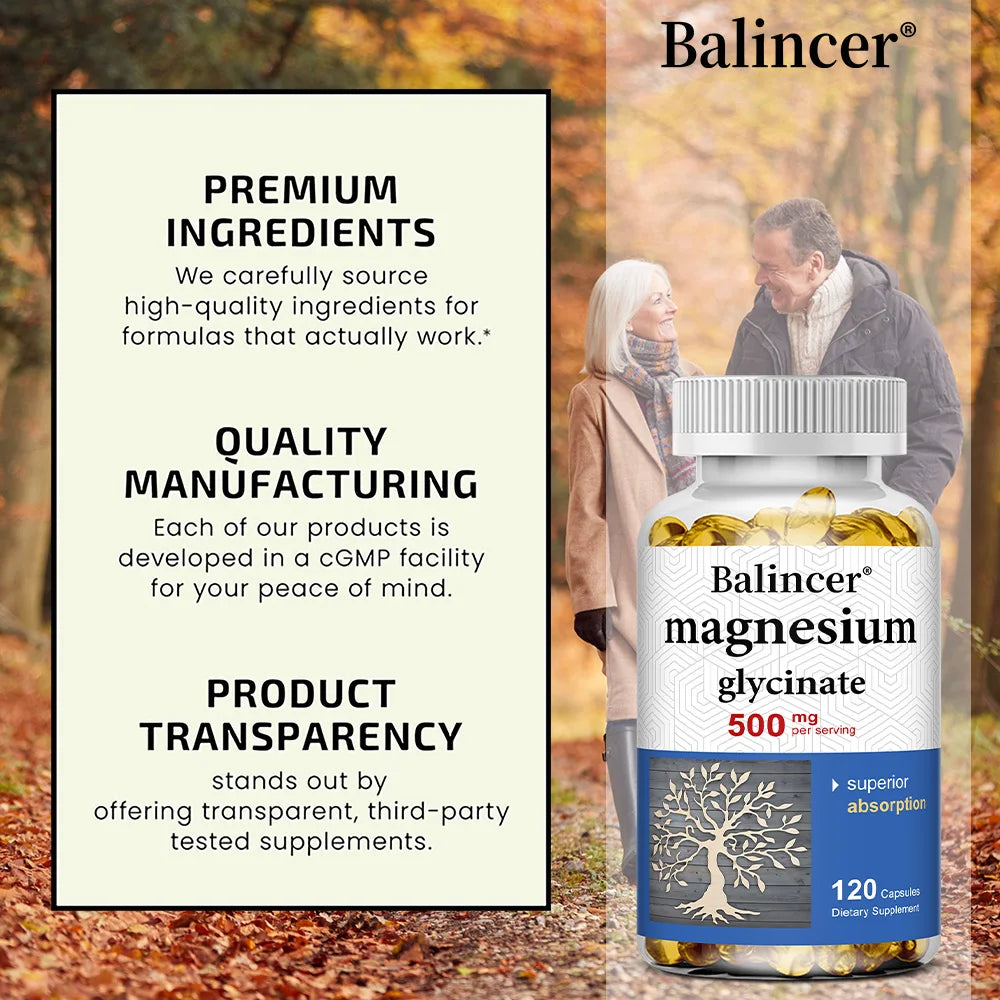 Magnesium Glycinate Capsules 500mg - Supports Muscle, Joint and Heart Health, Promotes Deep Sleep