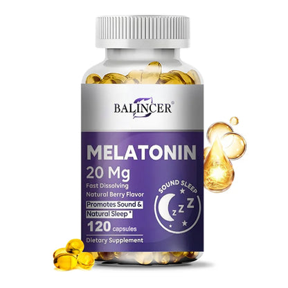 Melatonin Capsules - All-natural Nighttime Supplement for Adults, Improves Sleep Quality, Relaxation, Deep Sleep, Vegan, Non-GMO