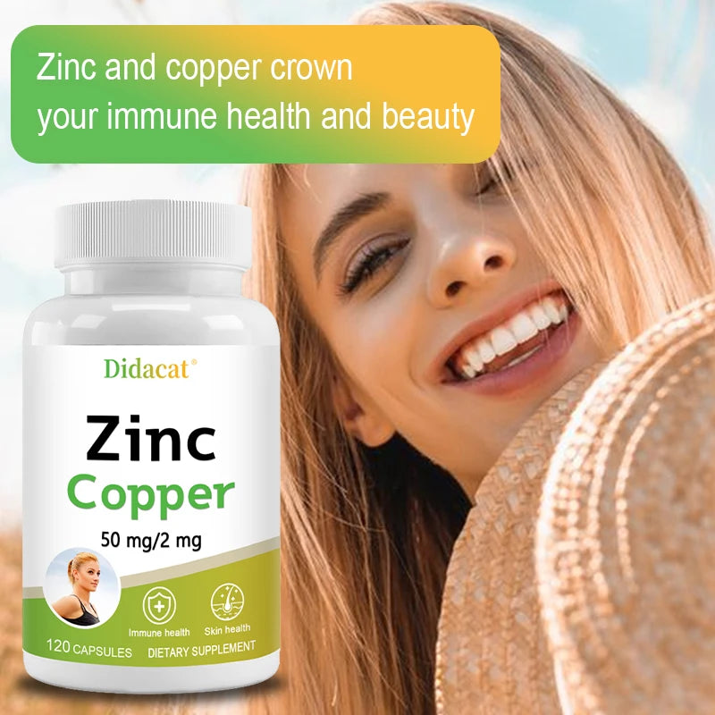Zinc with Copper Capsules, 120 Count, Minerals and Antioxidant Supplement for Immunity and Mood, Promote Vision and Skin Health