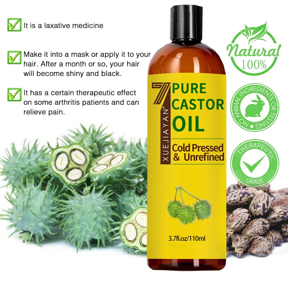 100% Pure And Castor Oil For  Eyelashes Hair Growth, And Eyebrows - Carrier Oil For Essential Oils, Aromatherapy And Massage